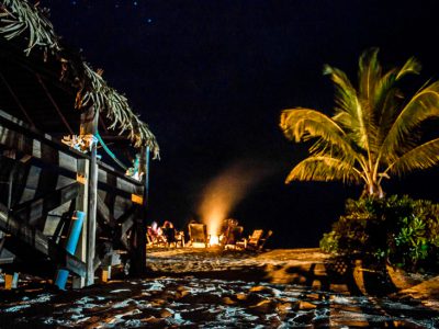 Tiki hut and bon fire at Andros South Bonefish Lodge
