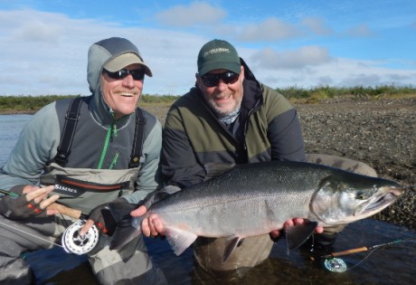 Fly fishing for silver salmon at Alaska West