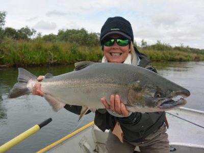 Fly fishing for big silver salmon