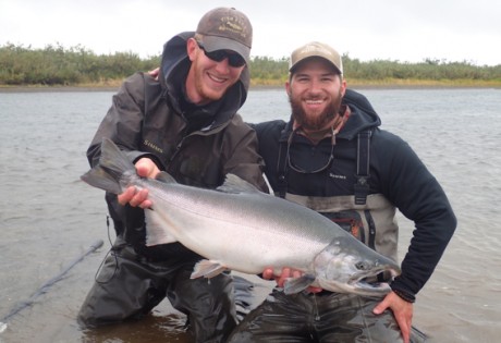 Fly fishing for big silver salmon.