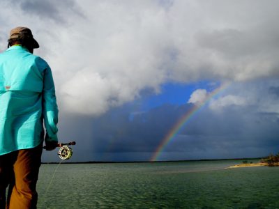Fly fishing the flats with rainbow.