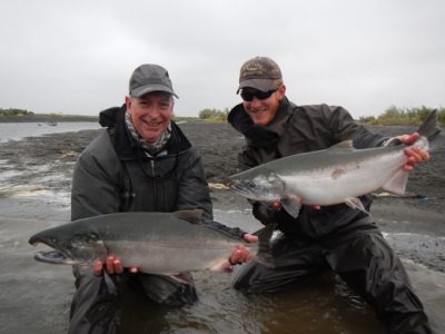 Fly fishing for silver salmon at Alaska West.