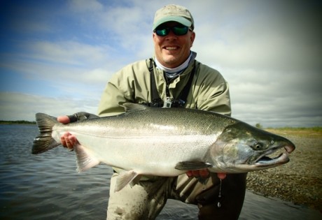 Fly fishing for silver salmon at Alaska West.