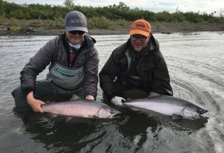 Double king salmon on the fly.