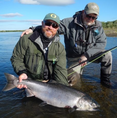 Fly fishing for king salmon at Alaska West.