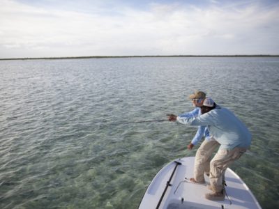 Pointing out bonefish by Hollis Bennett