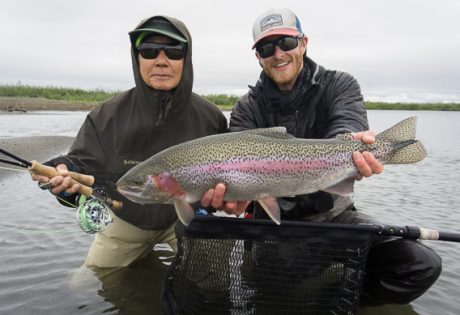 Min Ichiho and kyle shea with a big leopard rainbow trout