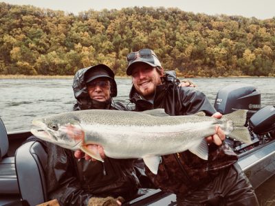 Bill Anderson with a big rainbow trout from rapids camp lodge